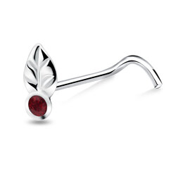 Leaf with Stone Silver Curved Nose Stud NSKB-751